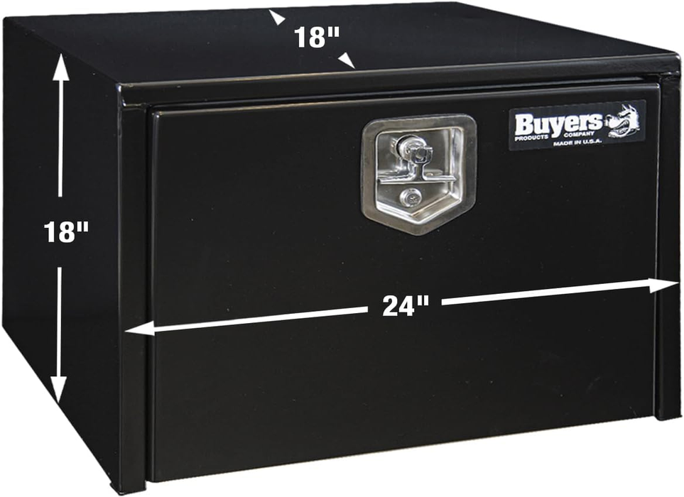 1702300 Black Steel Underbody Truck Box W/ T-Handle Latch, 18X18X24 Inch, Contractor Toolbox for Organization and Storage, Job Tool Chest