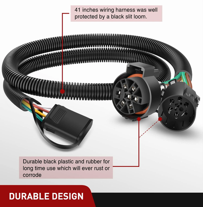 USCAR 7 Pin to 4 Pin Trailer Wiring Harness Standard 7 Way USCAR Plug Socket for Tailgate Light Bar Adapter 41 Inches Wire for Factory Tow Package Vehicles with Uscar Socket, 2 Years Warranty