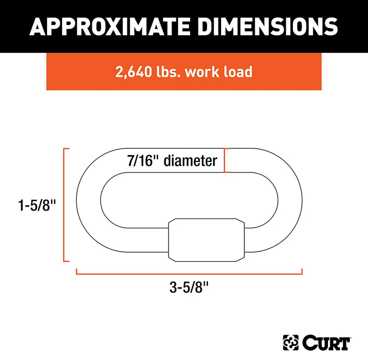 82931 Threaded Quick Link Trailer Safety Chain Hook Carabiner Clip, 7/16-Inch Diameter, 13,200 Lbs Break Strength, CLEAR ZINC