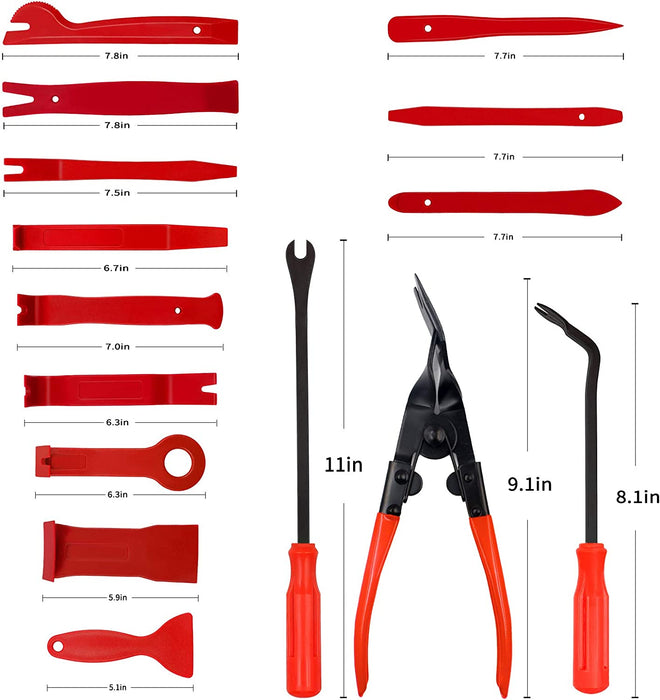 Trim Removal Tool, 200PCS Trim Tool Auto Removal Kit, Plastic Panel Fastener Removal Tool, Trim Removal Kit for Car/Trim/Panel/Door/Audio/Auto Clip Pliers/Terminal Removal Tool Kit (Red)