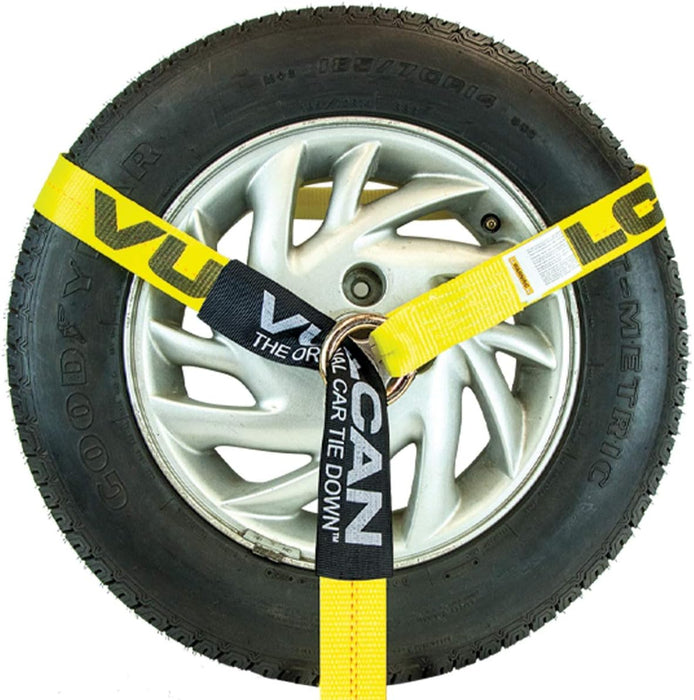 Car Tie down with Flat Hooks - Lasso Style - 2 Inch X 96 Inch - 4 Pack - Classic Yellow - 3,300 Pound Safe Working Load