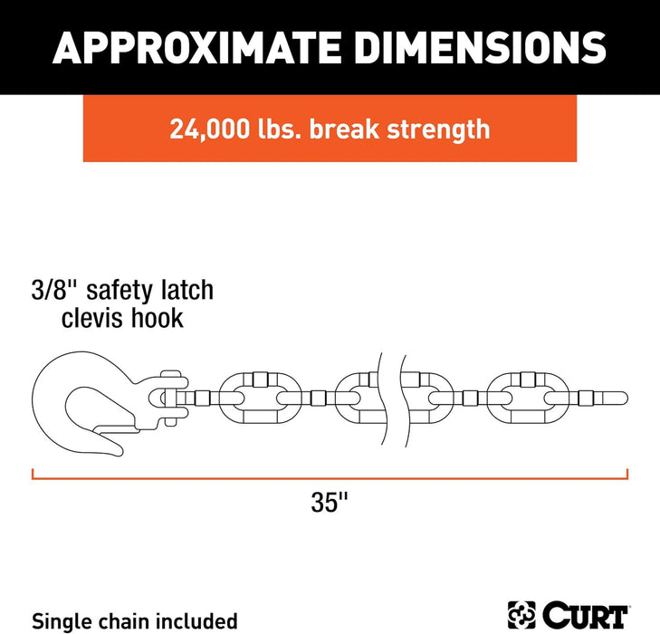 80316 35-Inch Trailer Safety Chain with 3/8-In Clevis Snap Hook, 24,000 Lbs Break Strength, YELLOW ZINC