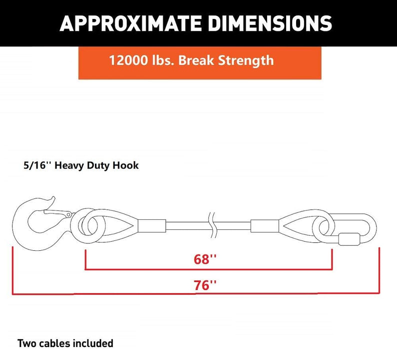 Trailer Safety Chains Cables 68 Inch for Towing Bar，12000 Lbs Loading One Pair（Two Pack）