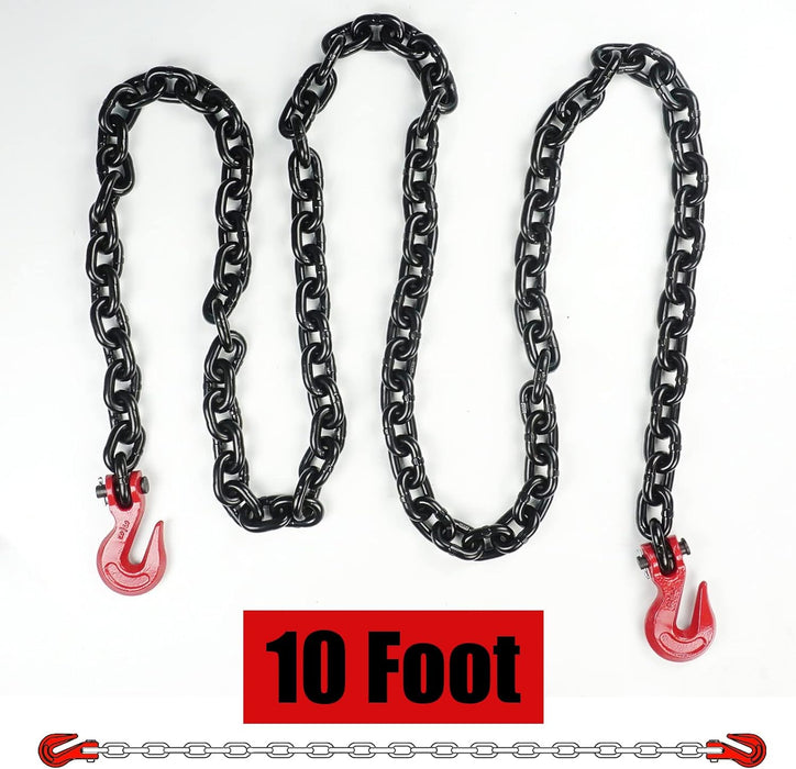 3/8'' X 10FT Binder Chain, G80 Tow Chain with Clevis Grab Hooks,7,100Lbs Working Load Limit, Transport Chain Tie Downs for Flatbed Trailers or Truck (1Pack)