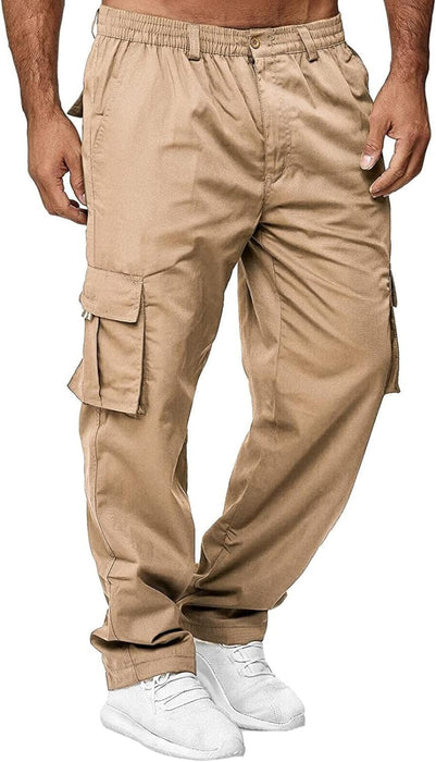 Men'S Cargo Pants with Pockets Cotton Hiking Sweatpants Casual Athletic Jogger Sports Outdoor Trousers Relaxed Fit