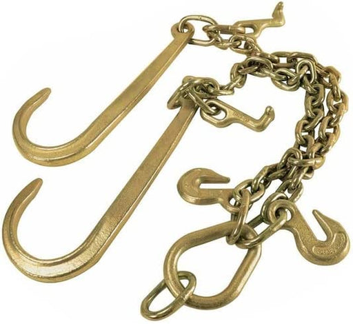 3/8" X 2' V-Type Tow Chain with 15 Inch J-Hooks Link 2 Inch Legs,G70 Steel Towing Chain Bridle,Yellow Zinc Plated Tractor Car Wrecker Truck Tie，7800 Lbs Safe Working Load