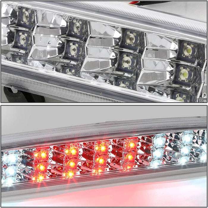 Dual Row 16 LED Rear Tail Center High Mount Stop Lamp Third Brake Cargo Light Compatible with Dodge Ram 1500 2500 3500 94-01, Chrome Housing, Clear Lens