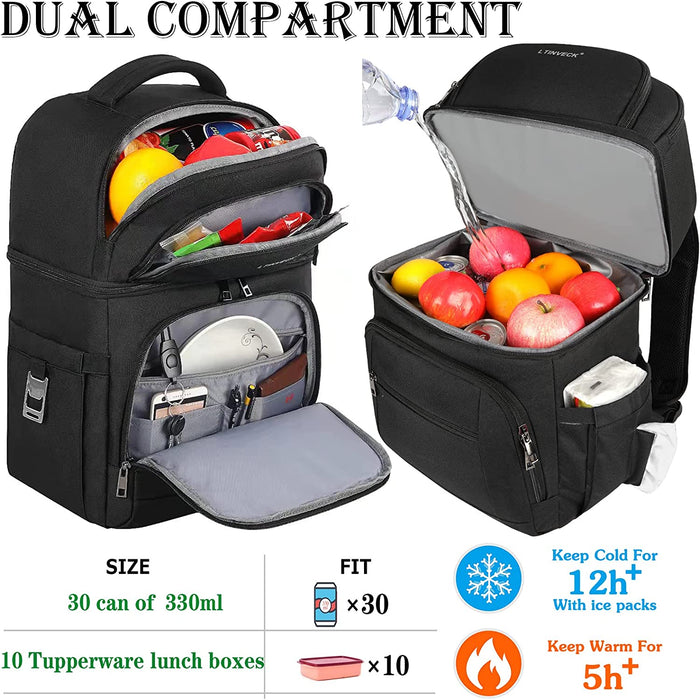 Cooler Backpack,30 Cans Insulated Backpack Cooler Leakproof Double Deck Cooler Bag for Men Women RFID Lunch Backpack