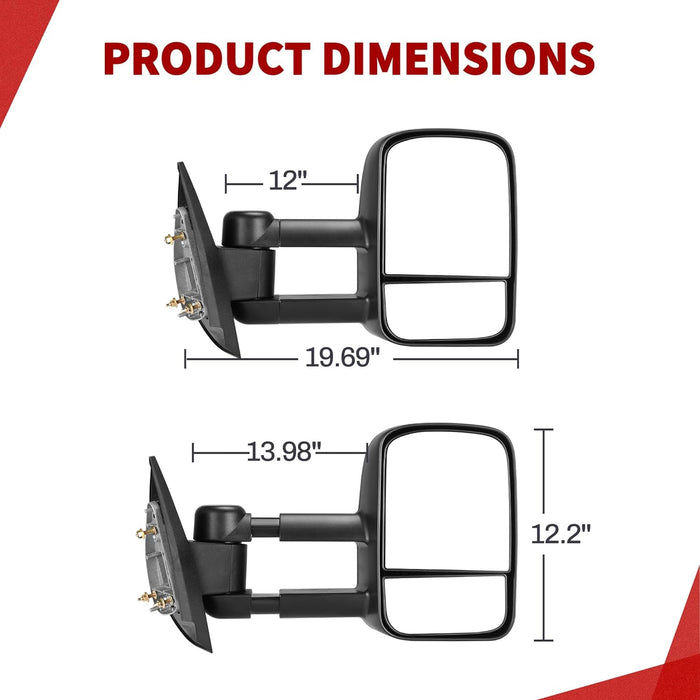 Towing Mirrors Compatible with 2007-2013 Chevy Silverado 1500 Avalanche Tahoe, 2007-2014 GMC Yukon XL 1500/2500, Sierra 2500 HD/3500 HD Manual Adjusted Telescoping Foldable