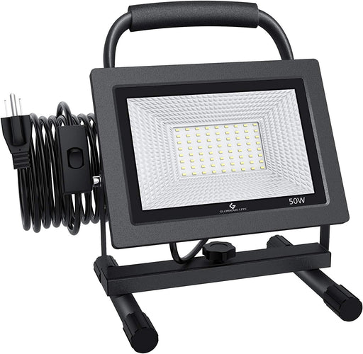 50W LED Work Light, 5000LM LED Flood Lights, 400W Equivalent, IP66 Waterproof, 16Ft 5M Cord with Plug, 6500K, Adjustable Working Lights for Workshop Garage, Construction Site