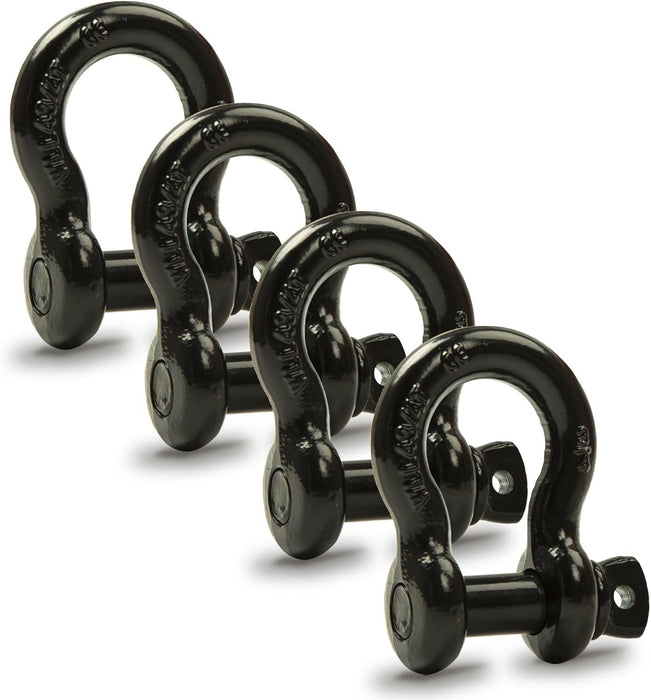 3/4" D Ring Shackles,7/8" Removable Screw Pin,Wll:4.75 Ton(10471Lbs),Use with Leash,Winch,For Vehicle Recovery and Towing in Trucks,Jeeps,4Pack, Black( 4 Pack)