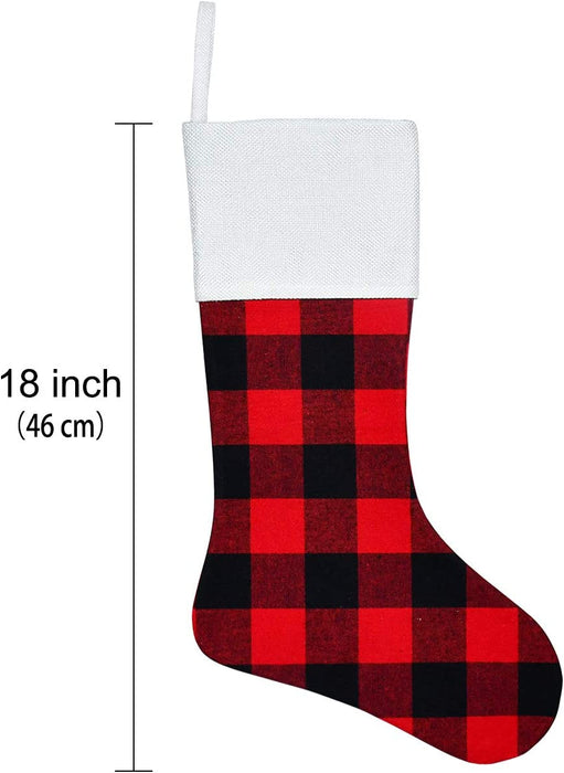 6 Pack Christmas Stockings- 18 Inch Red Black Buffalo Plaid Christmas Stockings Fireplace Hanging Stockings for Family Christmas Decoration Holiday Season Party Decor