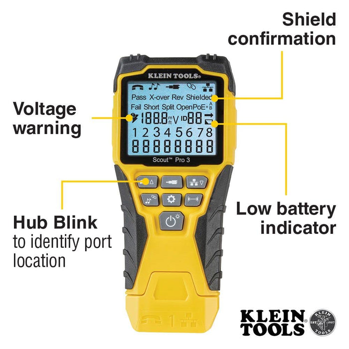 VDV501-851 Cable Tester Kit with Scout Pro 3 for Ethernet / Data, Coax / Video and Phone Cables, 5 Locator Remotes, Yellow