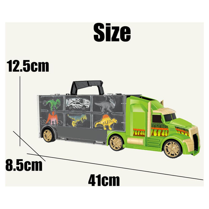 Dinosaur Truck Carrier - 26 Pieces Toy Truck Transport Car Carrier with Dinosaurs, Helicopter, Cars - Monster Trucks for Boys & Girls - Kids Toys for 3 to 12 Years Old