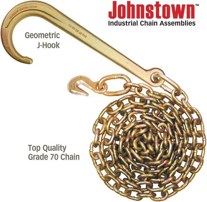 Tow Chain with 15 Inch Forged J Hook and Grab Hook - Grade 70 Chain - 6 Foot - 4,700 Pound Safe Working Load