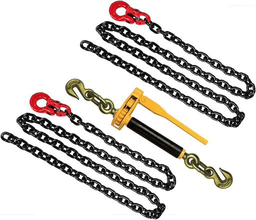 3/8" X8' (2 Pc) G80 Front Axle Chain & (1 Pc) Peerless Ratchet Binder Kit W/Omega Link - 7100 LBS WLL Tie down Kit for Towing Wrecker Recovery Tow Truck - Towing Equipment